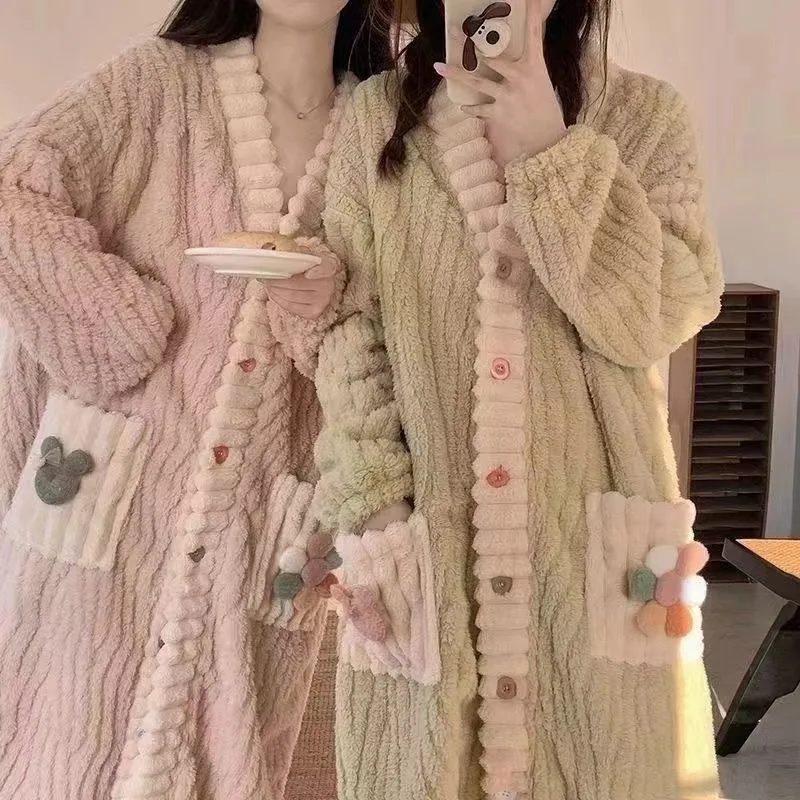 Bathrobe - Damski, ocieplany, gruby, ciepły szlafrok zimowy